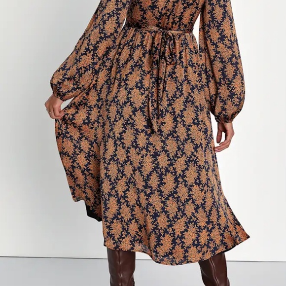 Lulus Graceful Impression Black And Orange Floral Print Midi Dress - Size XL - Picture 2 of 2